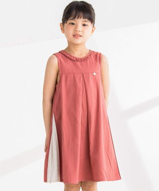 BeBe Petits Pois Vert/綿麻サイド配色ワンピース(95~150cm)/506053921