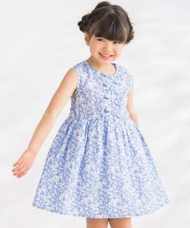 BeBe Petits Pois Vert(ベベ プチ ポワ ヴェール)/花柄or葉柄リボンポイントワンピース(95~150cm)/ブルー系（葉柄）