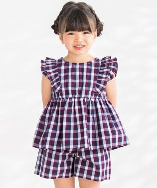 BeBe Petits Pois Vert/カラフルギンガムセットアップ(95~150cm)/506053924