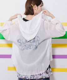 ScoLar(スカラー)/花×ネコロゴプリント シアーフードシャツ/オフホワイト