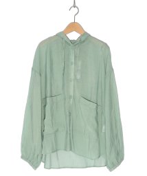 ScoLar(スカラー)/花×ネコロゴプリント シアーフードシャツ/グリーン