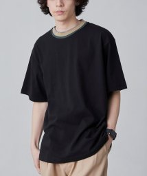 coen(coen)/カラーリブニットネックTシャツ/BLACK