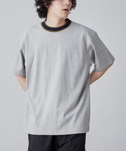 coen(coen)/カラーリブニットネックTシャツ/MD.GRAY