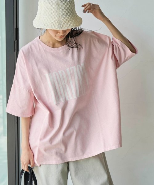 coen(coen)/ピグメントプリントビッグTシャツ/LT.PINK