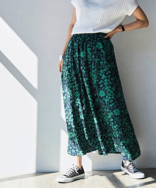 セール】バイカラーボタニカルプリントフレアスカート(506065843  