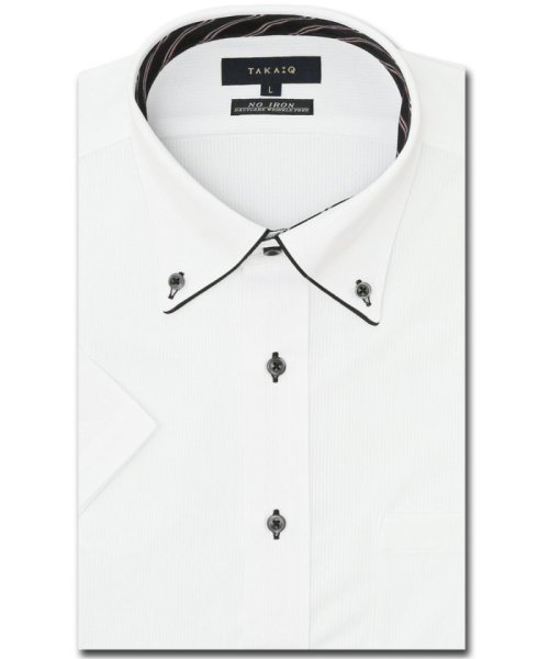 TAKA-Q(タカキュー)/ノーアイロンストレッチ スタンダードフィット ボタンダウン半袖ニットシャツ 半袖 シャツ メンズ ワイシャツ ビジネス ノーアイロン 形態安定 yシャツ 速乾/ホワイト