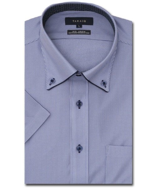 TAKA-Q(タカキュー)/ノーアイロンストレッチ スタンダードフィット ボタンダウン半袖ニットシャツ 半袖 シャツ メンズ ワイシャツ ビジネス ノーアイロン 形態安定 yシャツ 速乾/ブルー