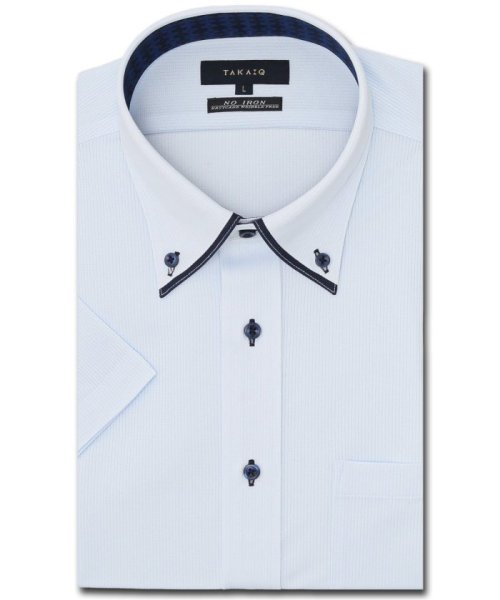 TAKA-Q(タカキュー)/ノーアイロンストレッチ スタンダードフィット ボタンダウン半袖ニットシャツ 半袖 シャツ メンズ ワイシャツ ビジネス ノーアイロン 形態安定 yシャツ 速乾/サックス
