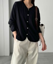 CANAL JEAN(キャナルジーン)/harmonie －OrganicCotton－(アルモニ オーガニックコットン) ドロップショルダーVネックカーディガン/ブラック