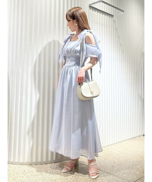 リボンショルダーウエストリブワンピース 予めご了承ください