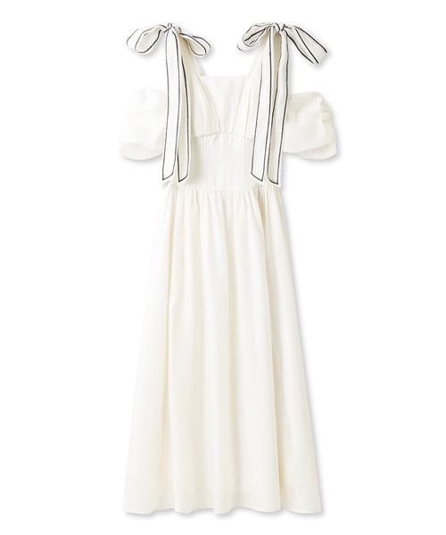 リボンショルダーウエストリブワンピース 予めご了承ください