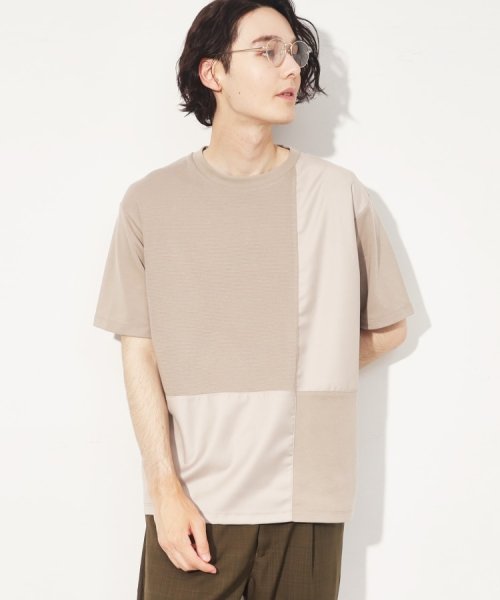 THE SHOP TK(ザ　ショップ　ティーケー)/パネルブロッキングTシャツ/グレージュ（050）