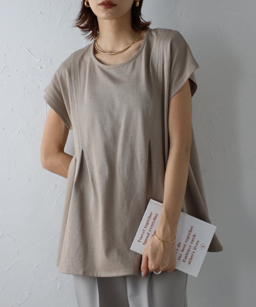 Bonjour Sagan(ボンジュールサガン)/ウエストタックフレアTシャツ/GRAY-BEIGE