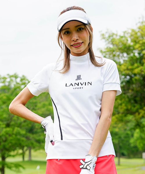 LANVIN SPORT(ランバン スポール)/スパンコール刺繍モックネック半袖シャツ【吸汗/ストレッチ/UV/ECO】/ホワイト