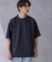 nano・universe(ナノ・ユニバース)/ジャガードフェイクレイヤードTシャツ 半袖/ネイビー