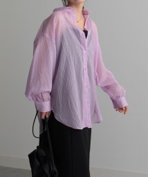 Ranan(ラナン)/ひんやり！シアーストライプギャザーデザインシャツ/ピンク