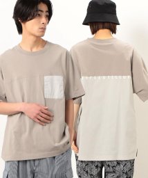 Purple & Yellow(パープル＆イエロー)/バックロゴプリント 布帛切替 半袖Ｔシャツ/グレー