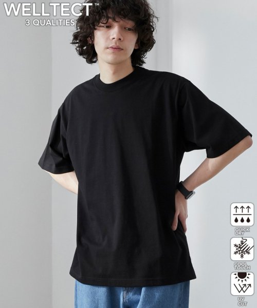 coen(coen)/【WEB限定】【WELLTECT】ベーシックシンプルTシャツ/BLACK
