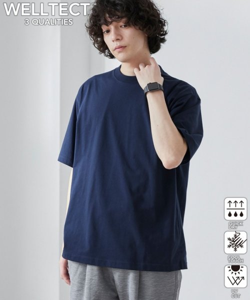 coen(coen)/【WEB限定】【WELLTECT】ベーシックシンプルTシャツ/NAVY