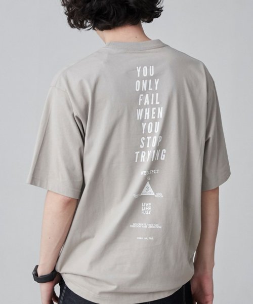 coen(coen)/【WELLTECT】ロゴバックプリントTシャツ（WEB限定カラー）/LT.GRAY