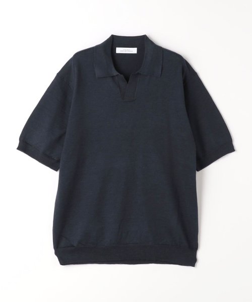 green label relaxing(グリーンレーベルリラクシング)/ラミー ナイロン スキッパー ポロシャツ 半袖ニット －ウォッシャブル－/NAVY