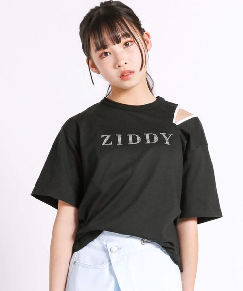 ZIDDY(ジディー)/ロゴラインストーン肩開きTシャツ(130~160cm)/ブラック