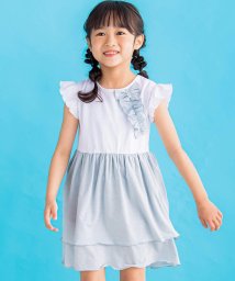 BeBe Petits Pois Vert(ベベ プチ ポワ ヴェール)/無地＋ラメドッキングワンピース(95~150cm)/ブルー