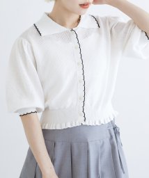 w closet(ダブルクローゼット)/花柄メッシュ編み襟付きカーディガン/オフホワイト
