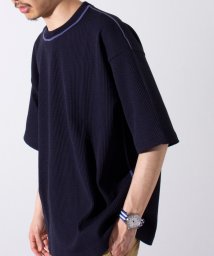 GLOSTER(GLOSTER)/【GLOSTER/グロスター】配色ステッチ ポリエステルワッフルTシャツ/ダークネイビー