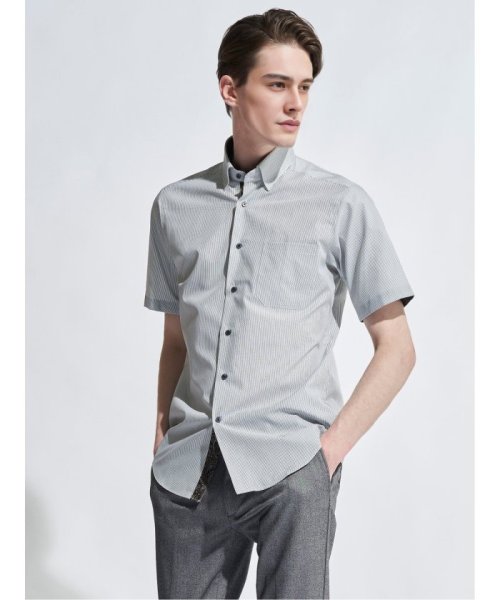 TAKA-Q(タカキュー)/形態安定 スタンダードフィット ショートレギュラーカラースナップダウン半袖シャツ 半袖 シャツ メンズ ワイシャツ ビジネス ノーアイロン 形態安定 yシャツ /グレー