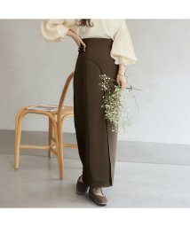 Meiru(メイル)/Meiru　ベルト付きカーブデザインIラインスカート/ブラウン
