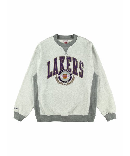 Mitchell & Ness(ミッチェルアンドネス)/レイカーズ プレミアム フリースクルー ヴィンテージロゴ NBA PREMIUM FLEECE CREW VINTAGE LOGO LAKERS/GRAY