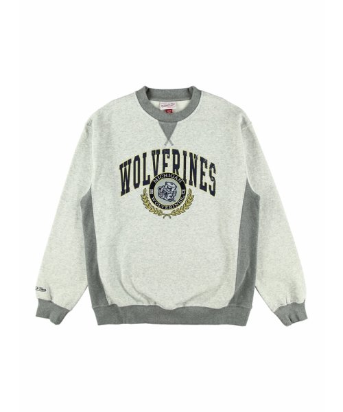 Mitchell & Ness(ミッチェルアンドネス)/ミシガン プレミアム フリースクルー ヴィンテージロゴ NCAA PREMIUM FLEECE CREW VINTAGE LOGO MICHIGAN/GRAY