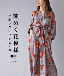 Vieo/艶めく花模様　リボンタイワンピース/506078397