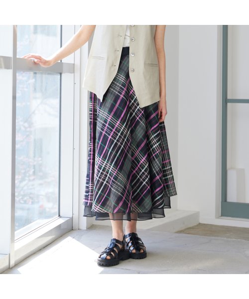 シアーチェックボリュームスカート 