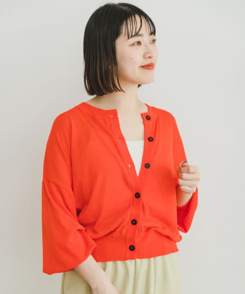 ITEMS URBANRESEARCH(アイテムズ アーバンリサーチ（レディース）)/シアークルーネックカーディガン/RED