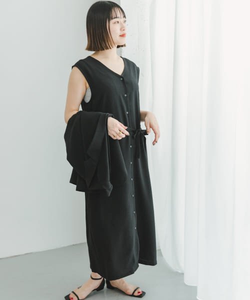 ITEMS URBANRESEARCH(アイテムズ アーバンリサーチ（レディース）)/『セットアップ対応』リネンライクウエストマークワンピース/BLK