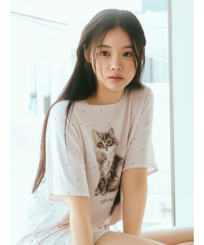 CATドット柄ワンポイントTシャツ