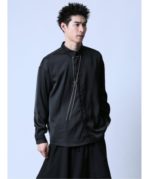 semanticdesign(セマンティックデザイン)/チェーンループタイ付き レギュラーカラー長袖シャツ/ブラック