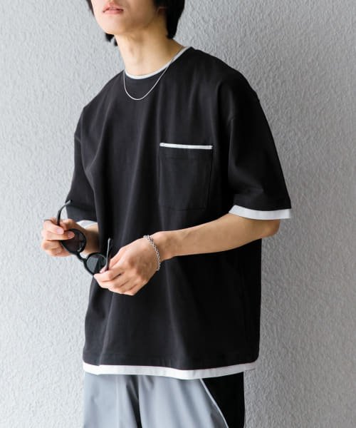 SENSE OF PLACE by URBAN RESEARCH(センスオブプレイス バイ アーバンリサーチ)/フェイクレイヤードTシャツ(5分袖)/BLK×WHT