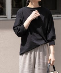 URBAN RESEARCH DOORS(アーバンリサーチドアーズ)/FORK&SPOON　ハイツイストコットンギャザースリーブTシャツ/BLACK