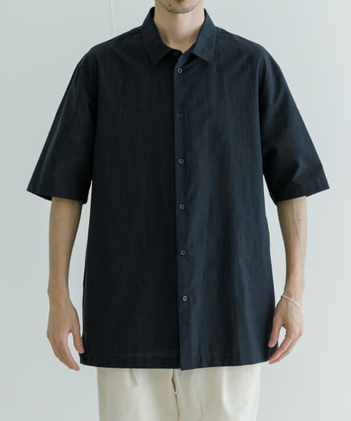 URBAN RESEARCH(アーバンリサーチ)/ATON　SHRINK BROAD OVER SHORT－SLEEVE SHIRTS/NAVY
