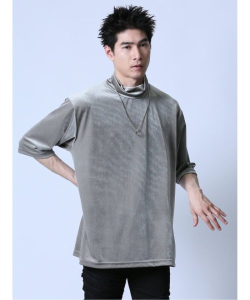 semanticdesign(セマンティックデザイン)/ネックレス付き タートル半袖Tシャツ メンズ Tシャツ カットソー カジュアル インナー トップス ギフト プレゼント/ライトグレー