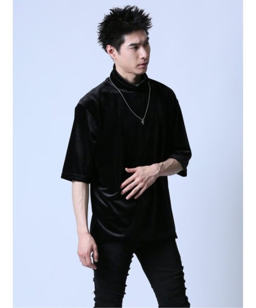 semanticdesign(セマンティックデザイン)/ネックレス付き タートル半袖Tシャツ メンズ Tシャツ カットソー カジュアル インナー トップス ギフト プレゼント/ブラック
