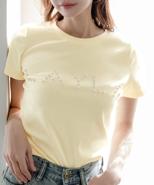 JULIA BOUTIQUE(ジュリアブティック)/パールロゴデザインTシャツ・トップス・カットソー/510736/イエロー
