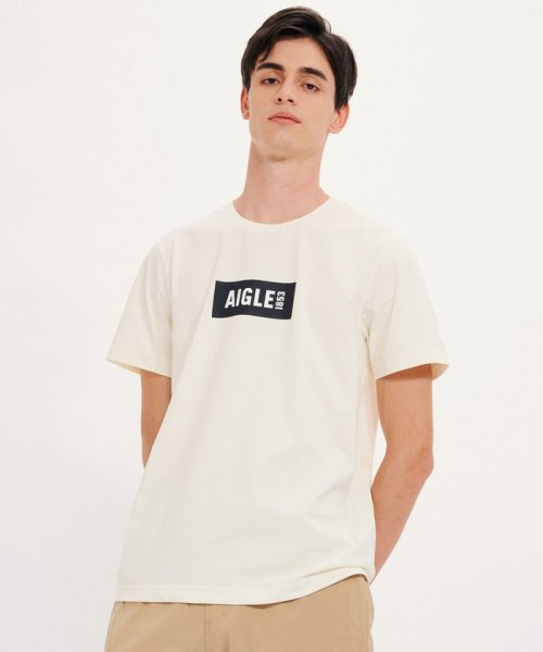 ＡＩＧＬＥ MEN(エーグル　メンズ)/UVカット 吸水速乾 ボックスロゴプリント クルーネック 半袖Tシャツ/ホワイト