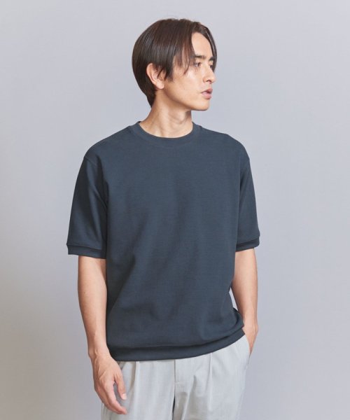 BEAUTY&YOUTH UNITED ARROWS(ビューティーアンドユース　ユナイテッドアローズ)/ライト ダブルフェイス ジオメ クルーネック Tシャツ/NAVY