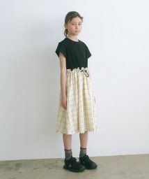 green label relaxing （Kids）(グリーンレーベルリラクシング（キッズ）)/TJ 天竺×シアー チェック ワンピース 140cm－160cm/BLACK