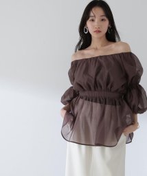 NATURAL BEAUTY BASIC(ナチュラルビューティーベーシック)/シアーギャザーペプラムブラウス半袖/ソフトブラウン