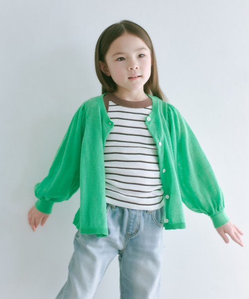 green label relaxing （Kids）(グリーンレーベルリラクシング（キッズ）)/シアーニット ボリュームスリーブ カーディガン 100cm－130cm/KELLY